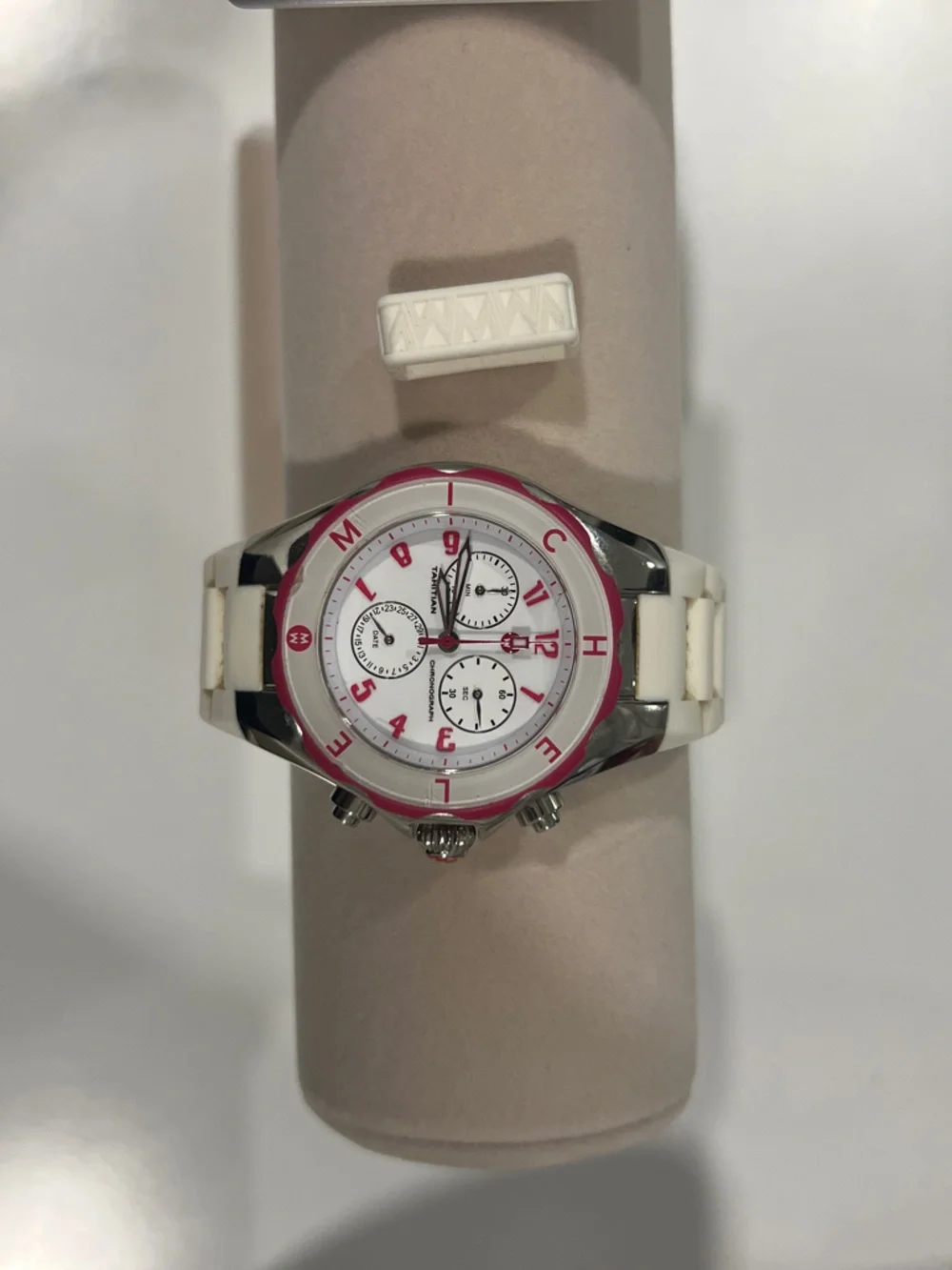 Michele White and Pink Accent Women's Chronograph Watch